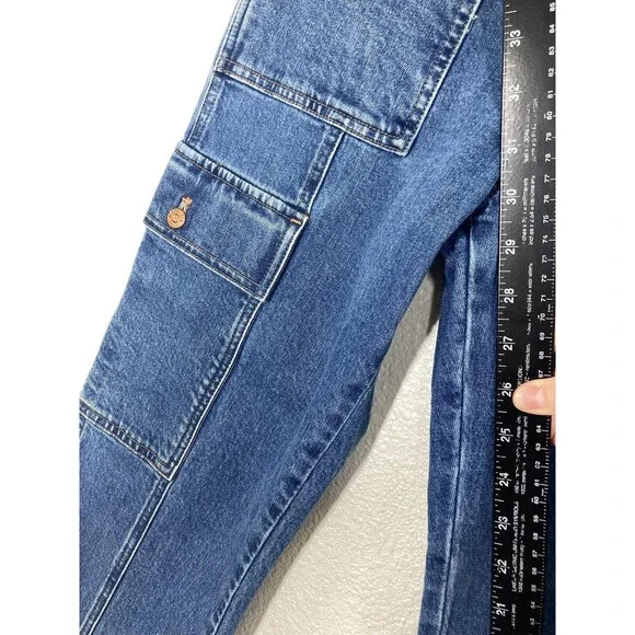 Madewell Jeans Womens 27 Blue 90s Straight Cargo High Rise Utility Denim Pockets - Picture 8 of 16